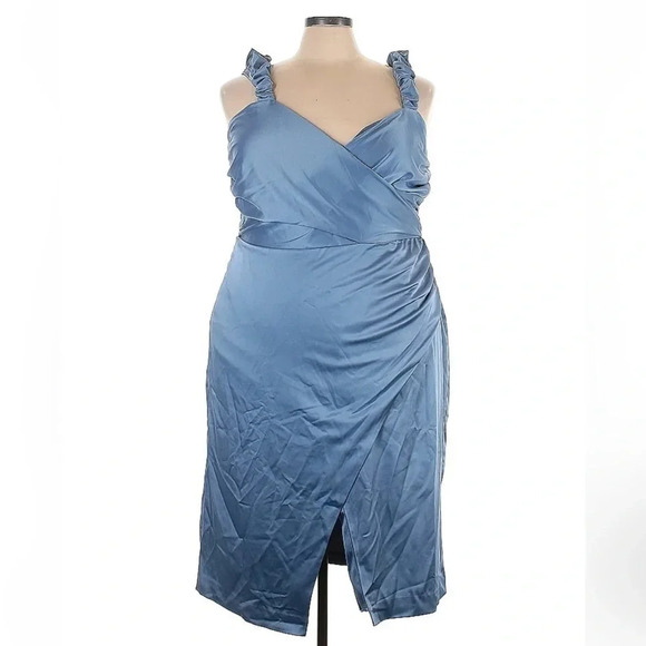 Anthropologie Sky Periwinkle Ruched Sweetheart Cocktail Midi Dress Plus Size 3X - Picture 5 of 7